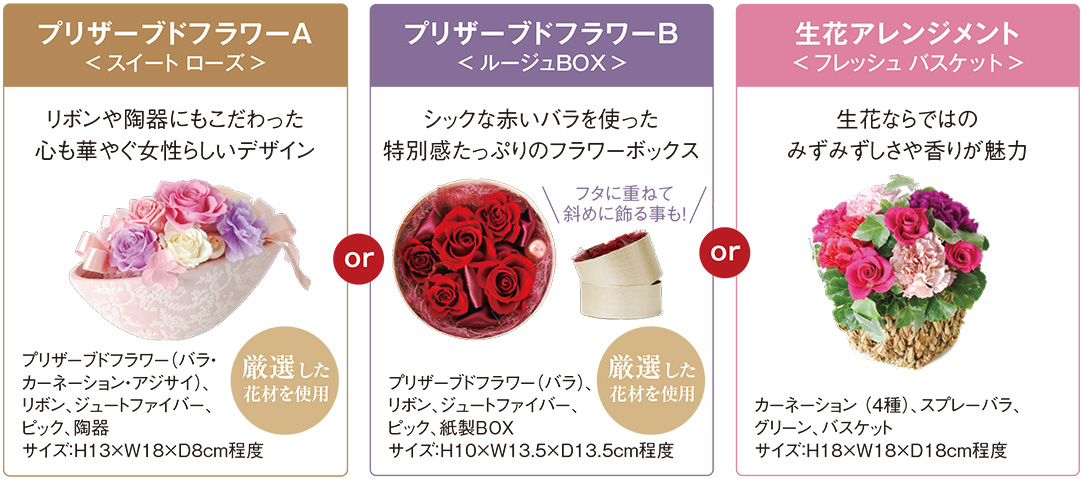 3種類から選べるお花 各,5000円（税込）相当